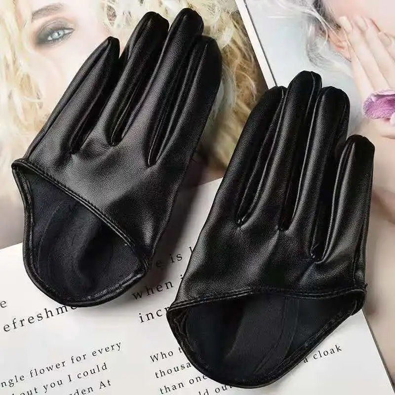 Womens Short n PU Leather Half Palm Motorcycle Gloves Performance Dance R982 241009