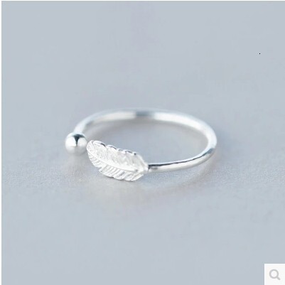 open mouth feather female leaf silver tail ring, simple and personalized student