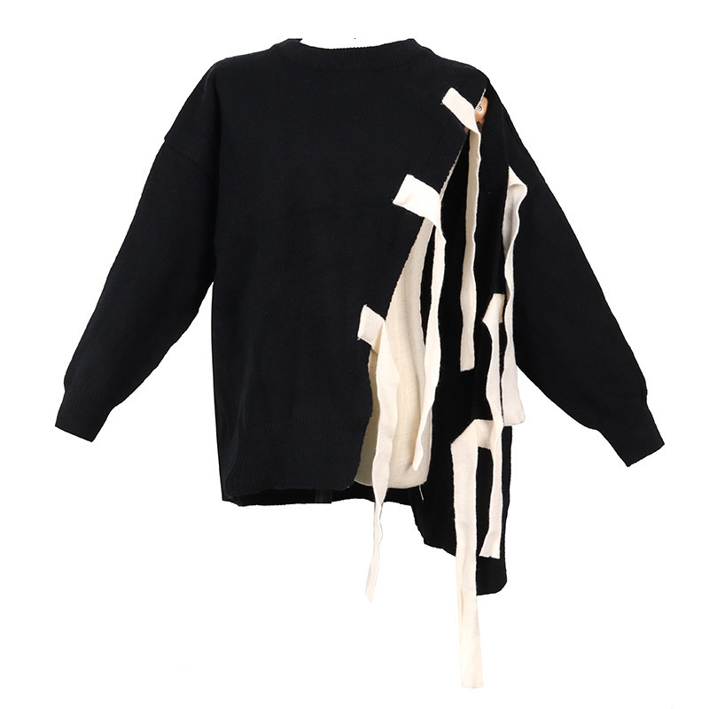 DEAT Autumn Fashion Women Full Sleeve O Collar Slim Wild Loose High Street Lace Up Bow Pullover Knitted Sweater TU082 201223