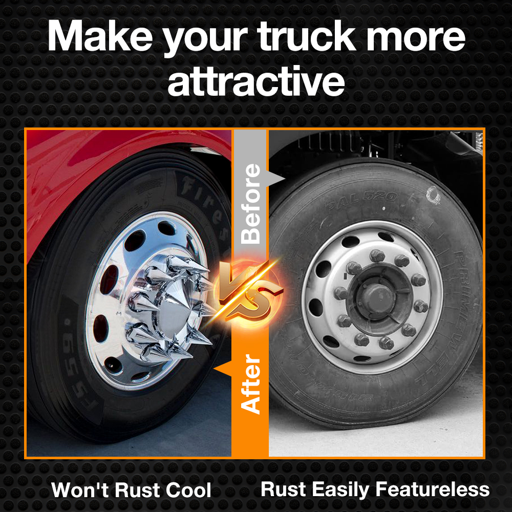 33mm x 4 3/4" Thread On Spike Lug Nut Covers Screw On, ABS Chrome Plastic Pointed Screw-on Nuts Cover for Semi Trucks,