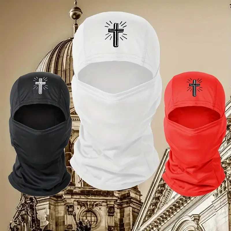 1 piece of mens cartoon cross print Balaclava riding mask hat ski mask used for neutral sunshade breathable windproof and sun protection hat W241008