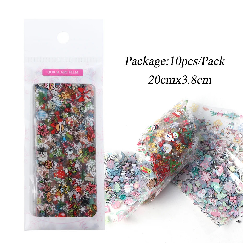 10 Christmas Decorative Nails Mixed Color Transfer Nail Foil Stickers Snowflake Deer Gifts Santa Claus Adhesive Paper CH1036-1 241008