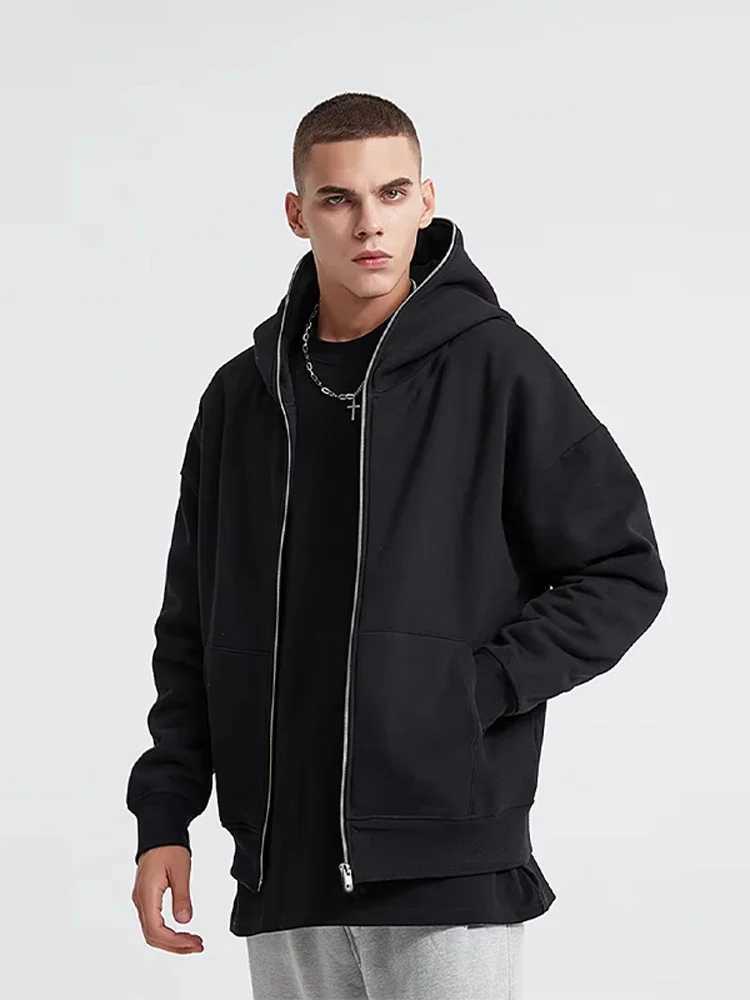 Men's Hoodies Sweatshirts Womens Fashion Harajuku Street Zipper Mens Retro Long Sve Oversized Loose Double Pocket Hooded Autumn New Black Sweatsh