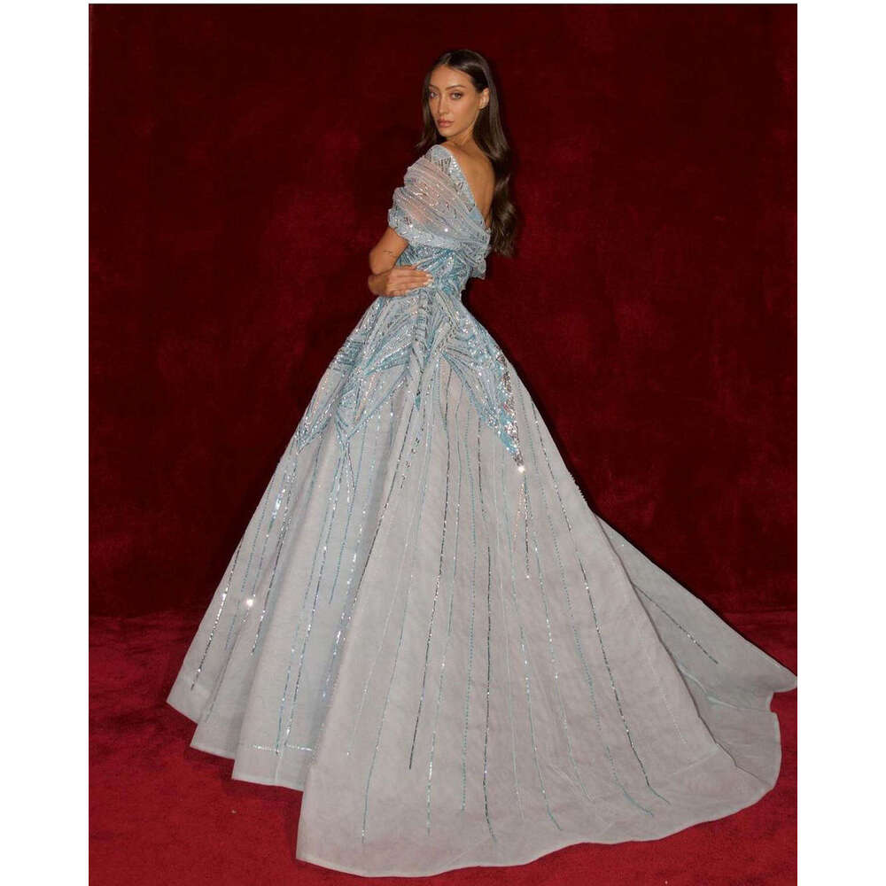 Illusion Evening A-E Off The Shoulder Sequined Beads Backless Prom Gown Party Dress Vestido De Noite Custom Made 0228Lz