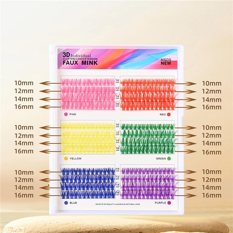 Colored Lash Clusters Individual Lashes 10mm 12mm 14mm 16mm Mixed 6 Colors Rainbow DIY Eyelash Extension Colorful Cluster Lashes Pack