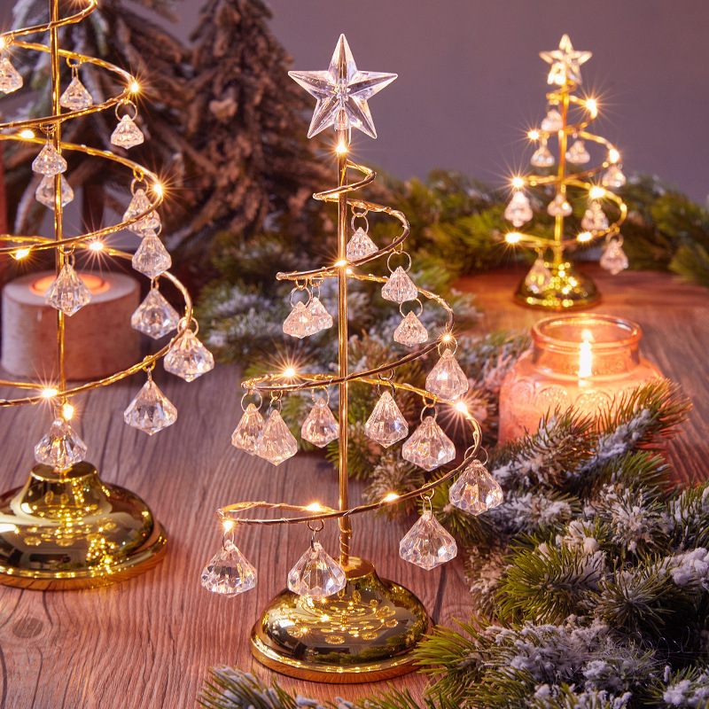 decoration wrought iron luminous desktop crystal tree night light Christmas gift ornaments