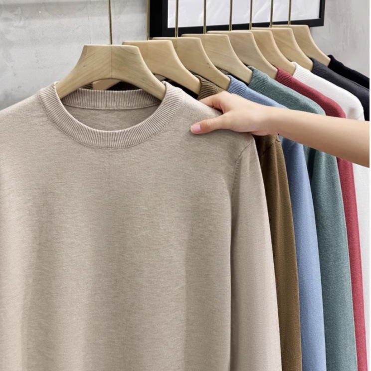 Designer winter anti pilling round neck men's solid color inner sole 2024 business casual knitted sweater