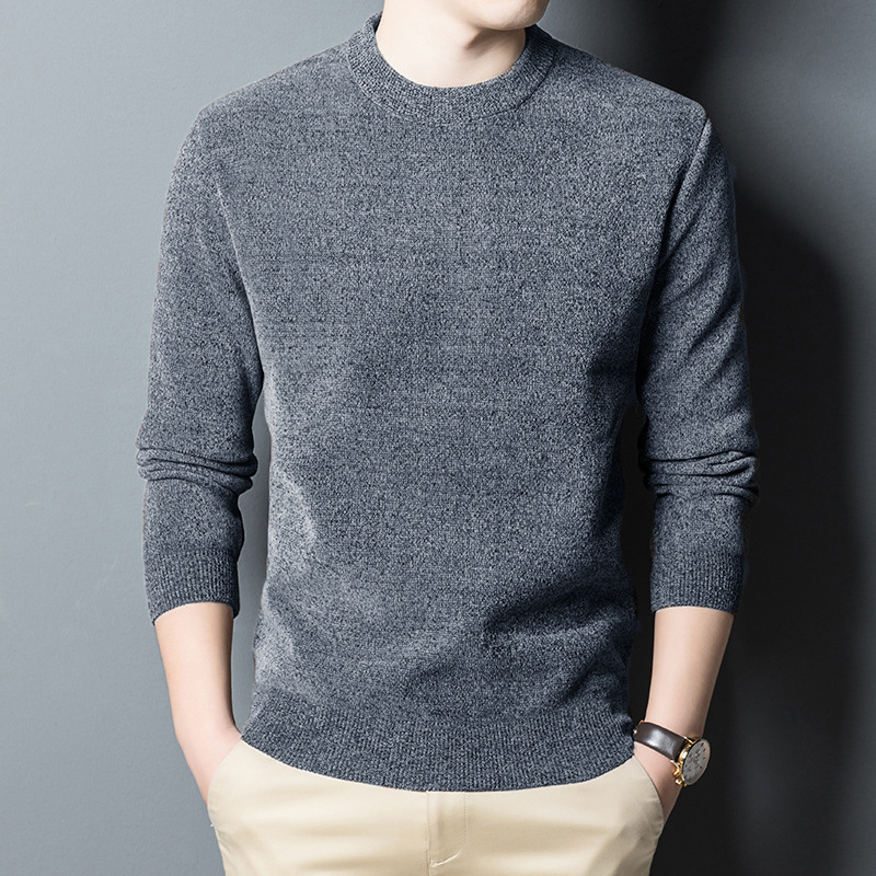 2024 new designer winter men's middle-aged and young loose bottom knitted sweater round neck plush thick chenille autumn and winter warm sweater 
