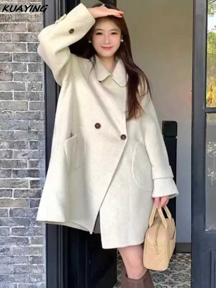 Autumn Winter Solid Woolen Coats for Women Loose Midi Wool Jackets Overcoat Fashion Female Outerwears Streetwear Warm Cloak NewX241009
