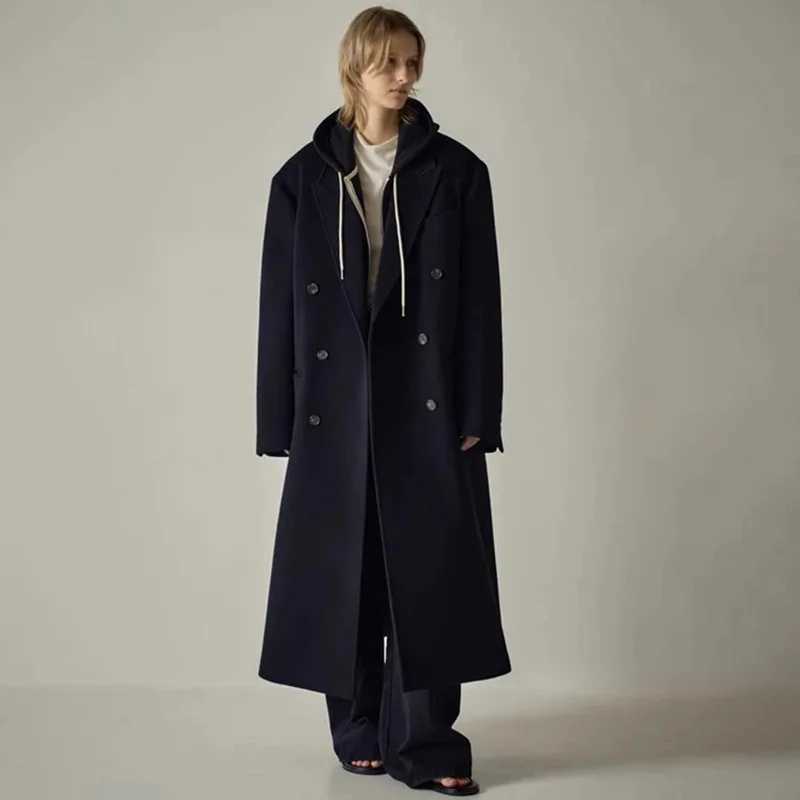 Brand Wool Coat 2023 Winter Womens New Korean Clown Suit Collar Long Sleeves Long Outside WearX241009