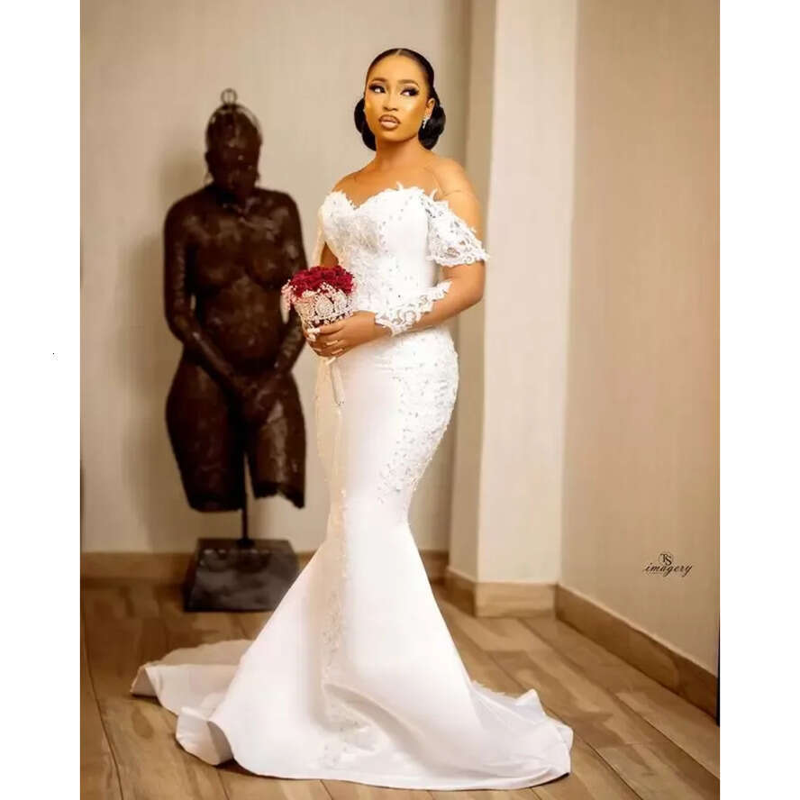 Size Arabic Plus 2022 Aso Ebi Mermaid Lace Beaded Wedding Dress Sheer Neck Long Sleeves Satin Sexy Vintage Bridal Dresses Gowns Asdf es