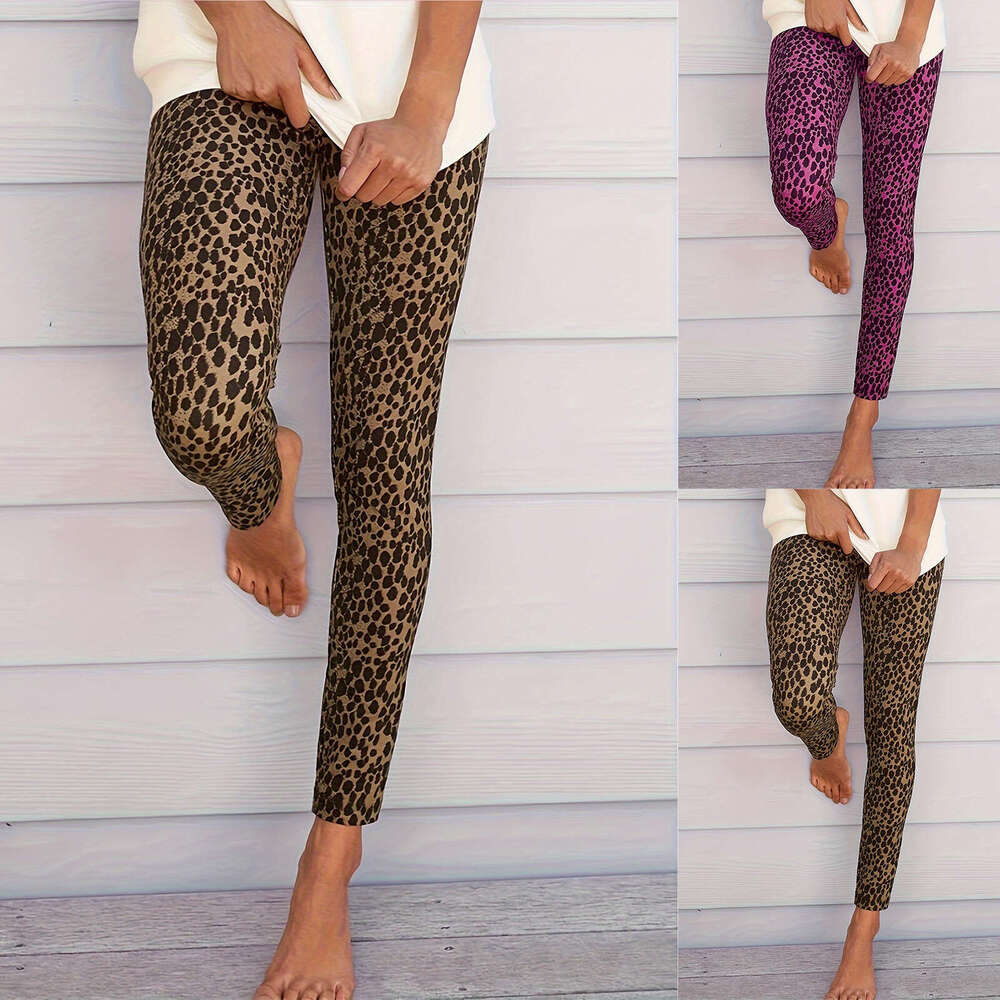 2024 autumn/winter leggings, leopard print elastic high waist stretch fitness leggings for women