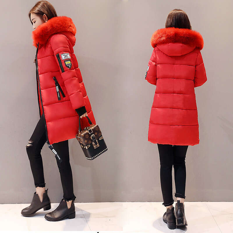 2024 Winter New Korean Edition Fashion Medium Long Large Size Slim Fit Hooded Coat Womens Cotton Jacket