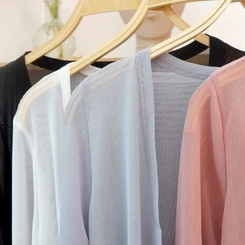 Short Mesh Cardigan Solid Cropped Open Stitch 5 Color Summer Sun Protection Soft Female Breathable Simple Beach 240924