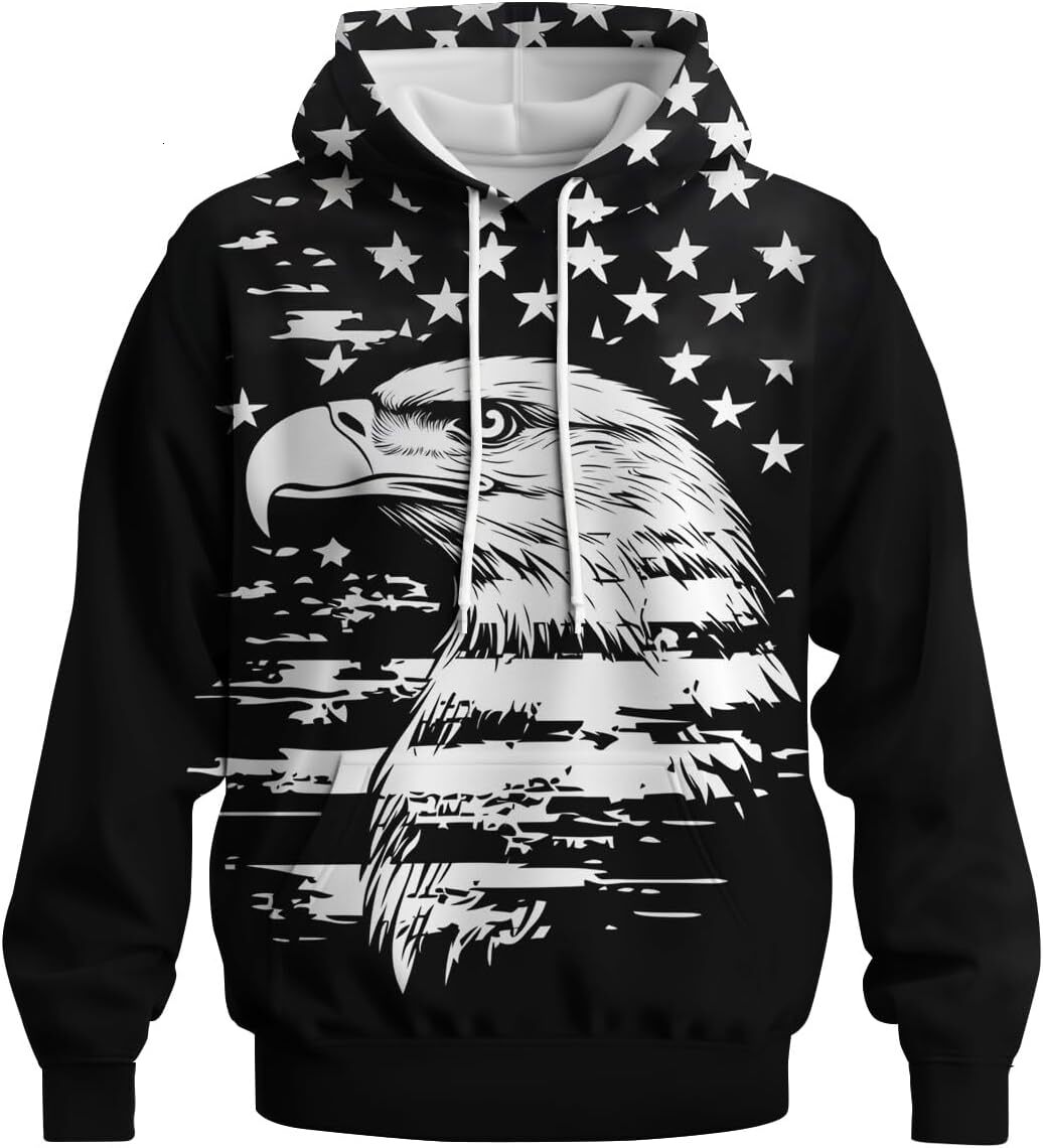 Hoodie for Mens Womens Mens Novelty 3D Eagle Print Hoodie Patriotic Theme Animal Graphic Hoodies Pullover Sweatshirt Graphic Hoodies sweatshirt tracks
