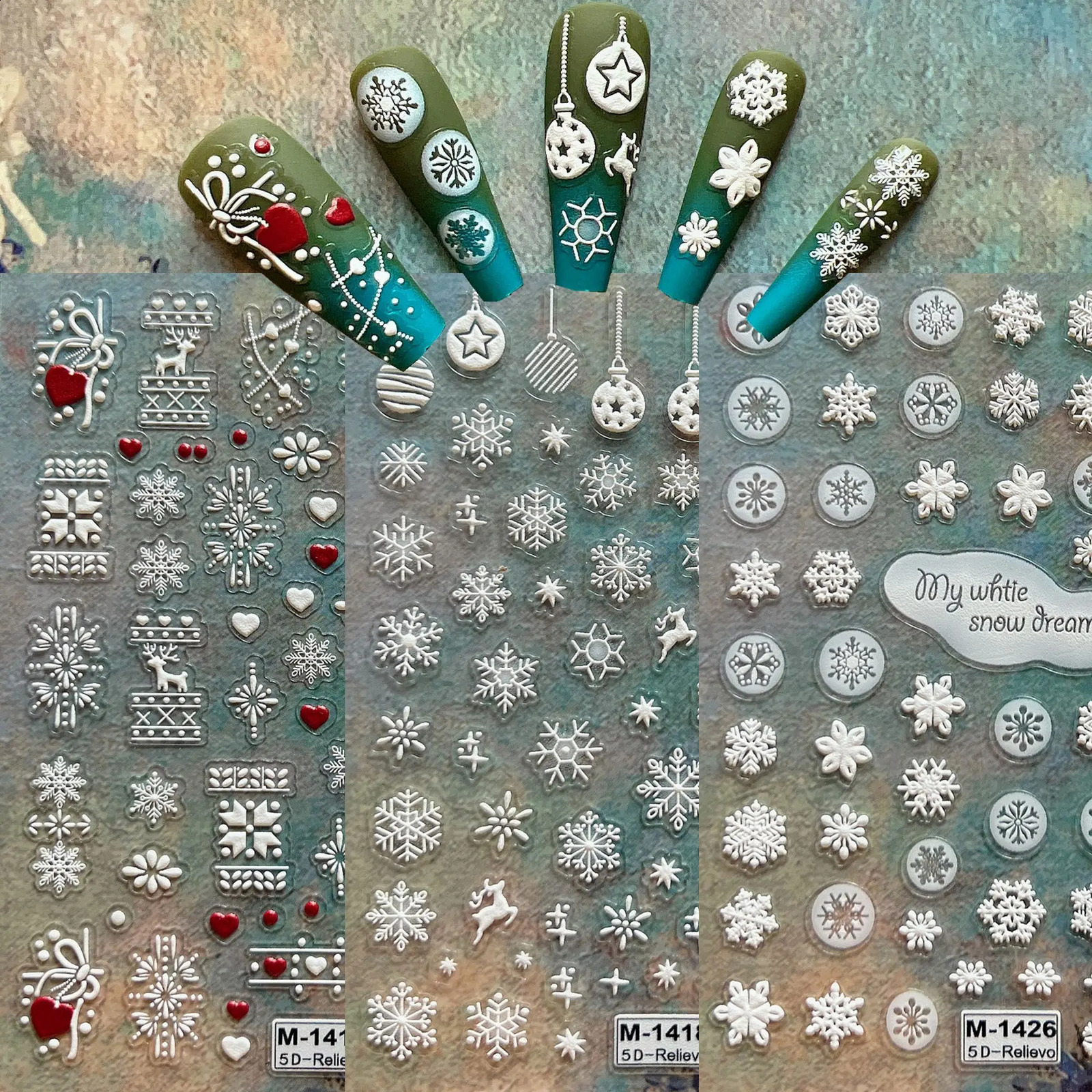 1pc nail art 6D relief Christmas snowflake deer tree sticker cardboard nail art decoration M 241008