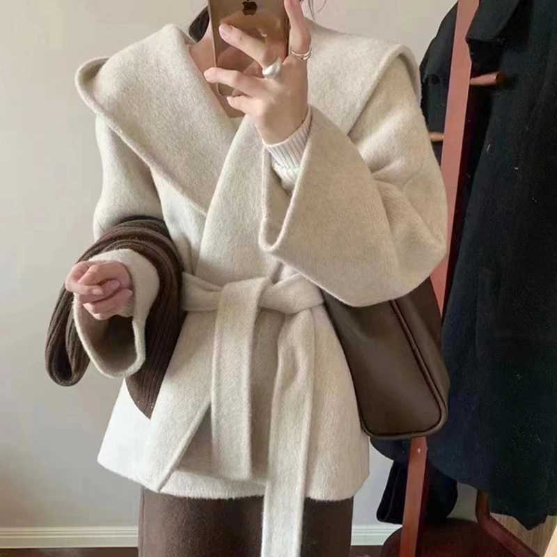2023 Winter Jacket Women Thick Warm Loose Style Hood Luxury Casual Double -sided Wool Blends Ladies Miss Leisure Woolen CoatX241009
