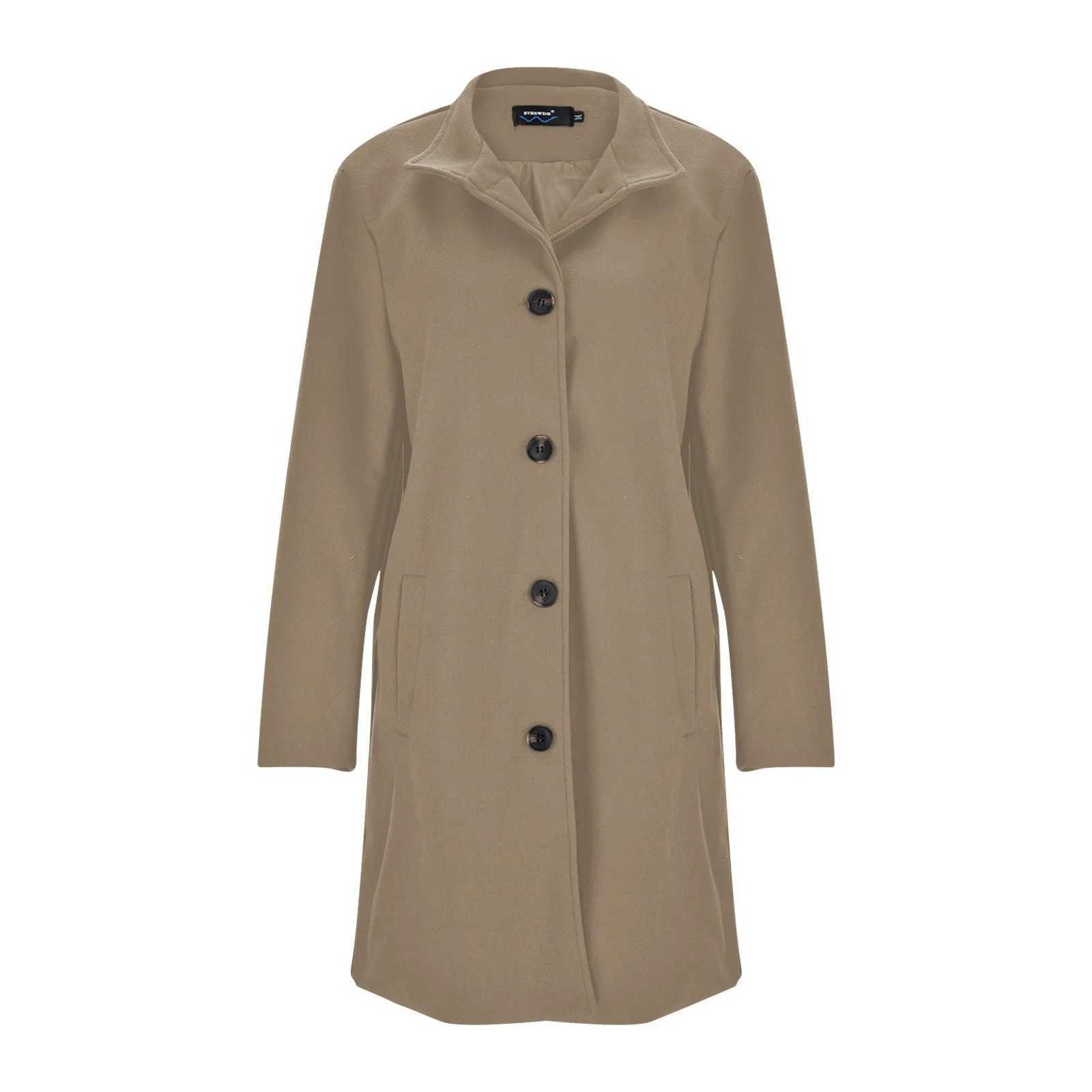 WomenS Solid Color Woollen Overcoat Thick Woolen Overcoat Mid Length Pockets Woman Winter Jackets Versatile Appear Thin ClothesX241009