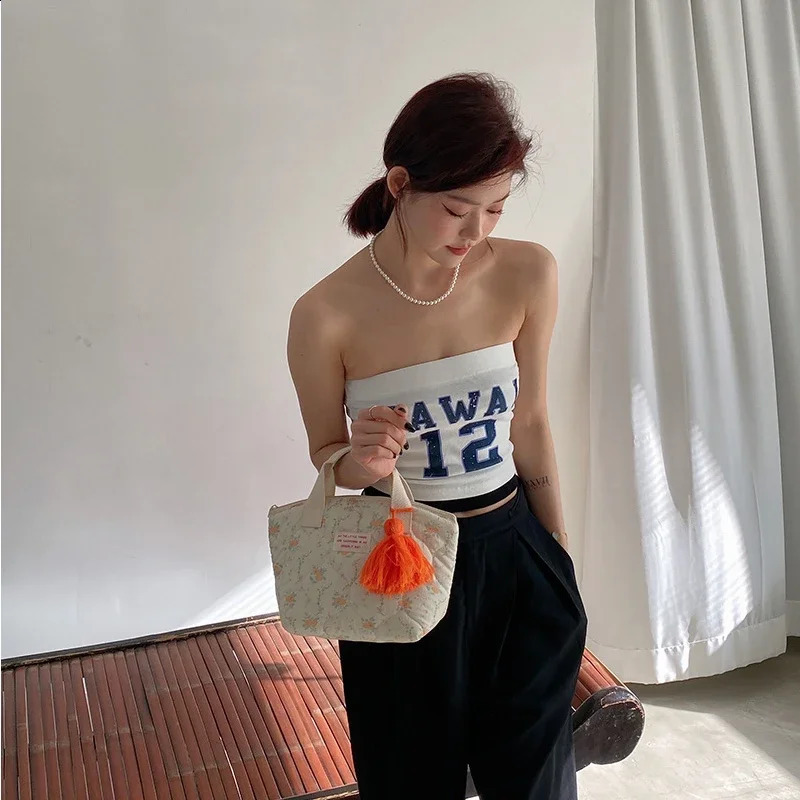 Quilted Insulated Lunch Bag Korean Small Tote Handbag for Women Kid Portable Children School Lunchbox Food Picnic Bags 240925