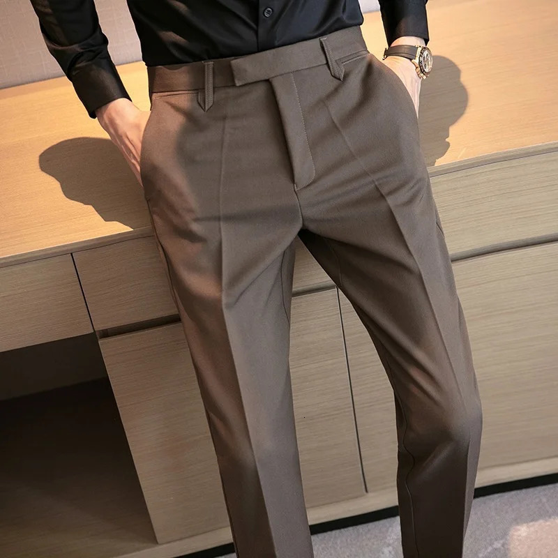 In the 1960s British style mens business formal pants high waisted casual style summer glitter pants black coffee 241009