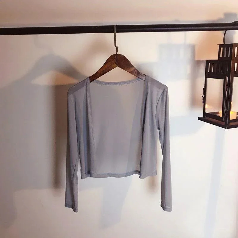 Short Mesh Cardigan Solid Cropped Open Stitch 5 Color Summer Sun Protection Soft Female Breathable Simple Beach 240924