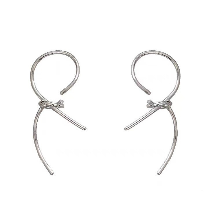 Pure sier needle knotted ribbon trendy women's ear accessories, simple and cool style earrings, earrings