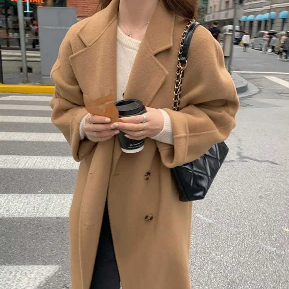 Double-breasted Women Coat Soft Warm Women Coat Stylish Womens Winter Woolen Coat Long Double-breasted Lapel Collar Trench CoatX241009