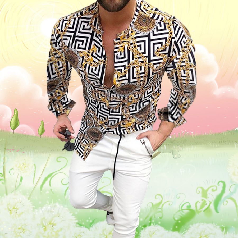 Autumn Beach Sport Dress Shirt Men Casual Hawaiian Print Vacation Shirts Printing T-Shirts Cotton T Shirt Business Hip Hop Shirt Printed Oversize 3XL 