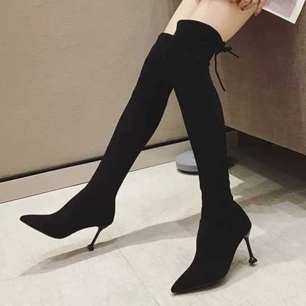 Autumn Winter High Heeled Boots For Women The Knee Long Fashion Boots Pointed Pointed Slimming Elastic Boots Slim Heels High-heeled Long Boots 240826