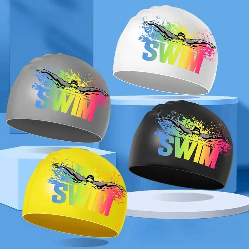 Womens silicone swimming cap large size long hair ear protection swimming cap printing adult swimming cap pool accessories CL241009