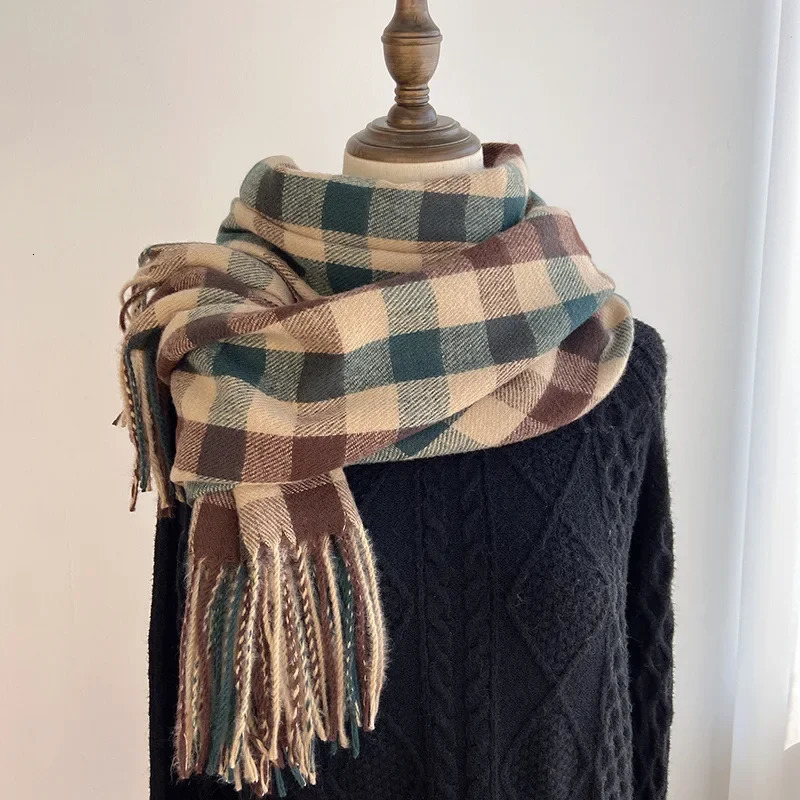 Pamwallymensa Womens Scarf Winter Tippet Scarves for Ladies Plaid Shawls Warm British Style Thicken Man 241009