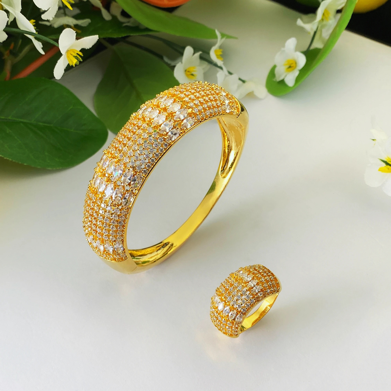 HY Classic 3-Color Womens Bracelet Ring Wedding Party Zircon Crystal Engagement Dubai Bridal Jewelry Wedding Anniversary Gift 240925