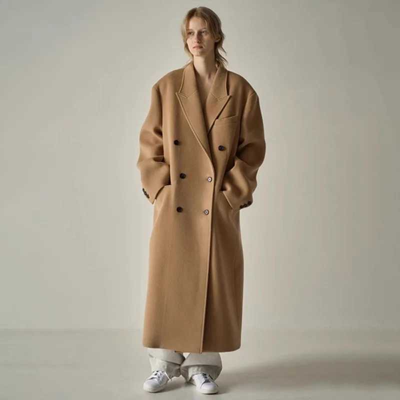 Brand Wool Coat 2023 Winter Womens New Korean Clown Suit Collar Long Sleeves Long Outside WearX241009