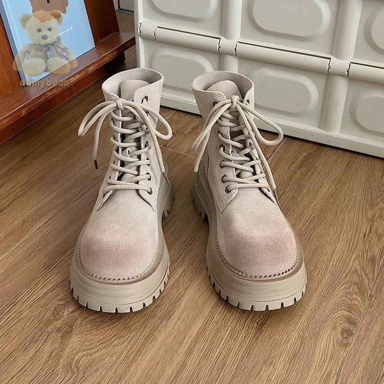 Ddmybear Martin Women's 2024 Spring And Autumn New Brown Height Increasing Workwear Western Cowboy Thick Soled Short Boots Chinese Brand Shoes F1