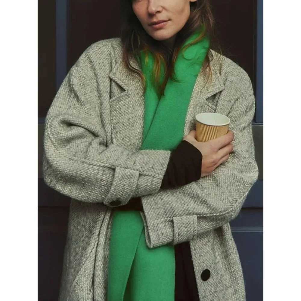 Women Autumn and Winter Soft Oversized Woolen Coat Long Sleeve Front Welt Pockets Female Outerwear Chic Overcoat FashionX241009