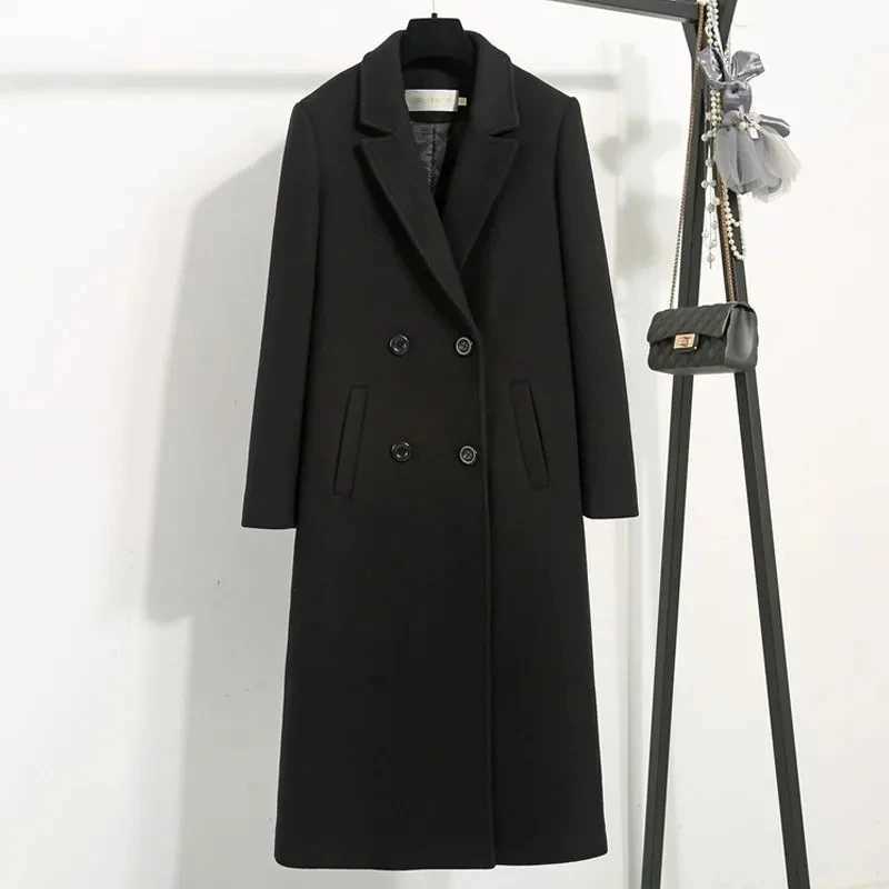 Autumn Winter Womens Loose Classic Black Woolen Coat 2024 New Korean Fashion Thick Woolen Blend Female JacketX241009
