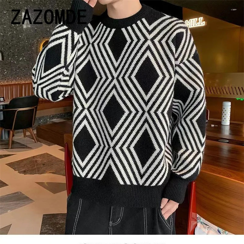 ZAZOMDE Winter Fashion Cashmere Mens Sweater High Quality and Comfortable Mens Sweater Thick Warm Mens Knitted Fabric Pulled 241007