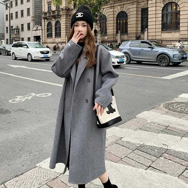 2023 New Arrival Womens Medium-length Woolen Overcoat Korean-style Loose Fit High-end Feel Woolen Jacket For Autumn/winterX241009
