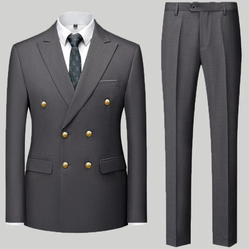mens casual boutique double corset mensmens business suit jacket pants 2piece set 240929