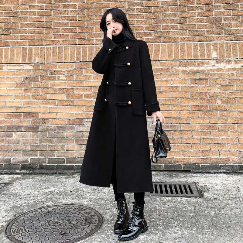 Elegant Socialite High-End Suit Style Woolen Coat For Womens Autumn Winter New Long Double Breasted Woolen Outcoat With BeltX241009