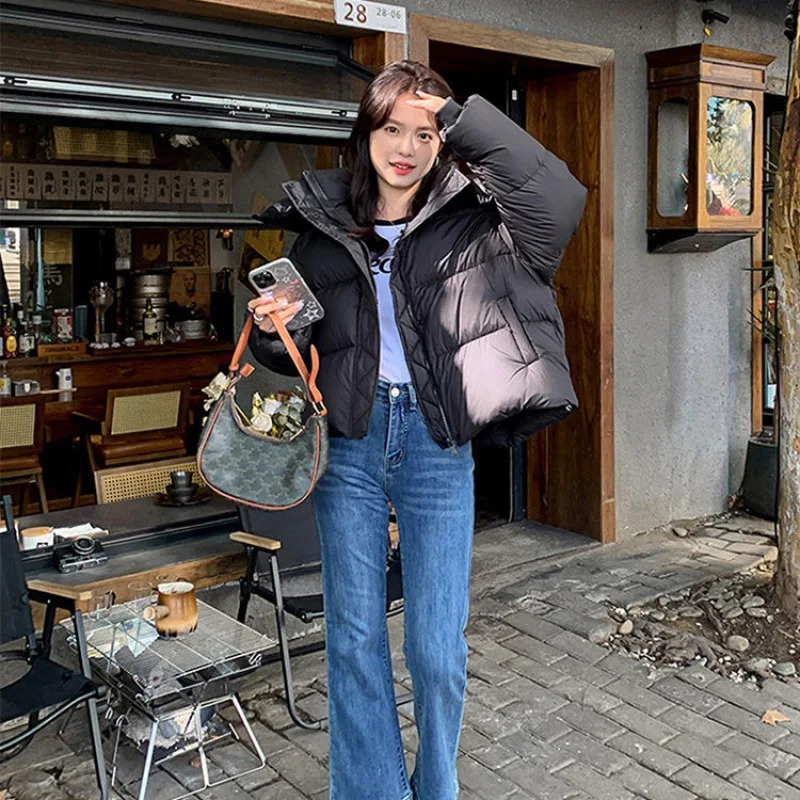 Ins Fashion Down Cotton Jacket Hooded Thick Short Cotton Jacket Winter Loose Bread Clothing Cotton Jacket 241007