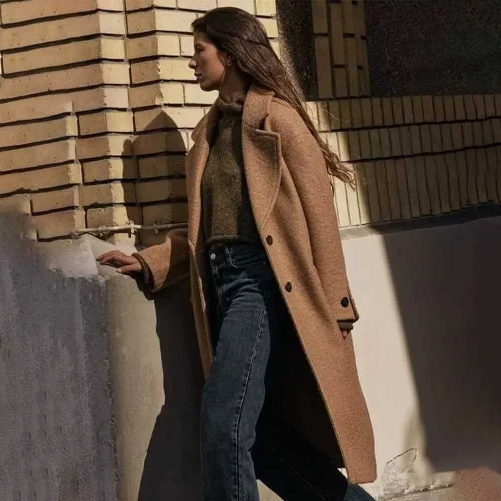 Woolen Coat 2024 Autumn Winter New Fashion Notched Single Breasted Female Overcoat Long Sleeve Casual Lady OutwearX241009