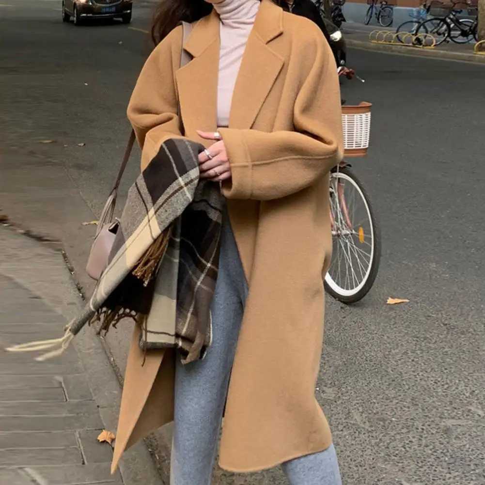 Double-breasted Women Coat Soft Warm Women Coat Stylish Womens Winter Woolen Coat Long Double-breasted Lapel Collar Trench CoatX241009