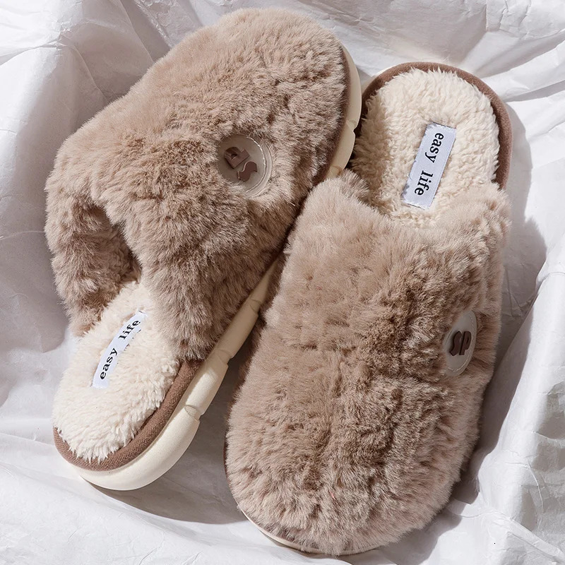 Winter indoor large-sized comfortable and warm cotton shoes soft fur solid color half pack household cotton slippers 241007