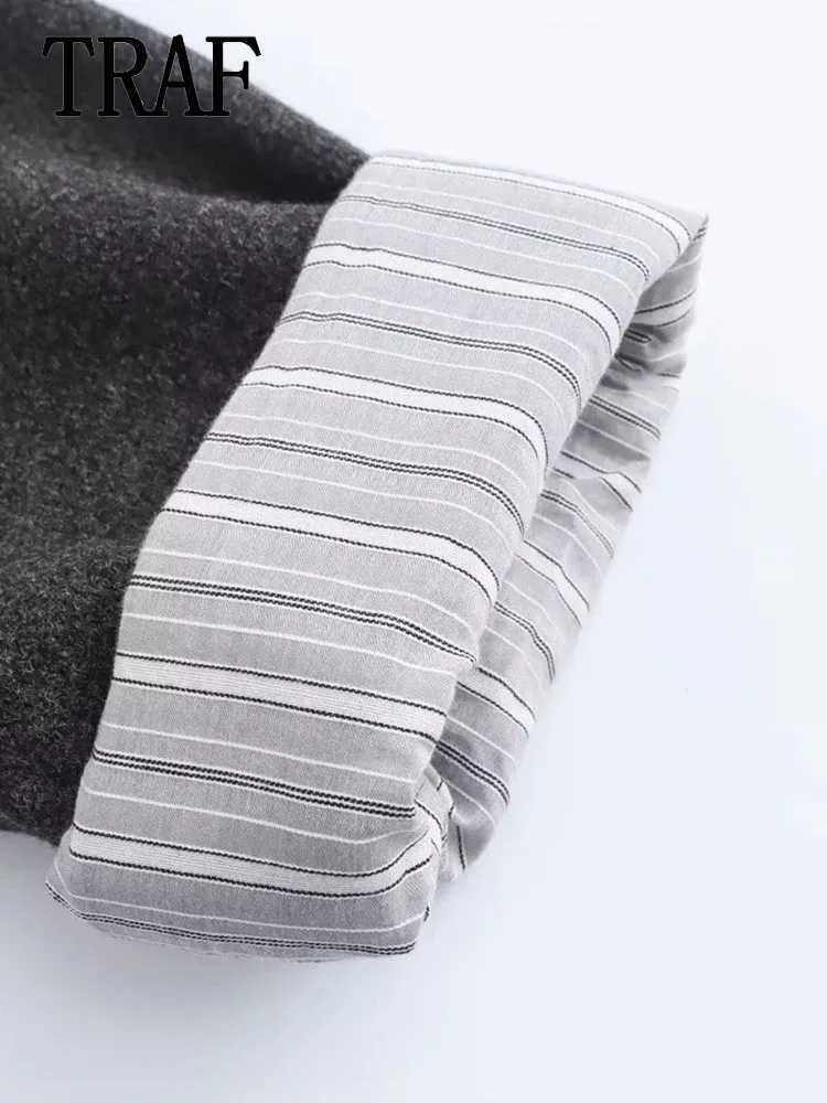 TRAF 2024 Autumn Women Winter Coat Warm Wool Blend Jacket Long Sleeve Woolen Coats For Woman Casual New In OuterweaX241009