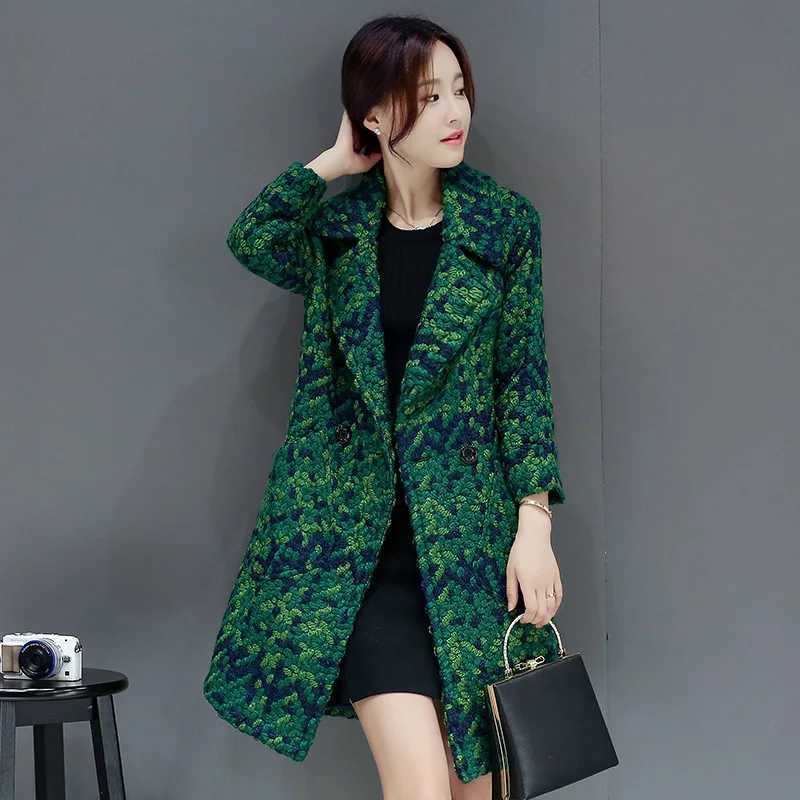 High quality plus-size woolen coat women 2024 womens plaid coat Korean fashion slimming medium long woolen coatX241009