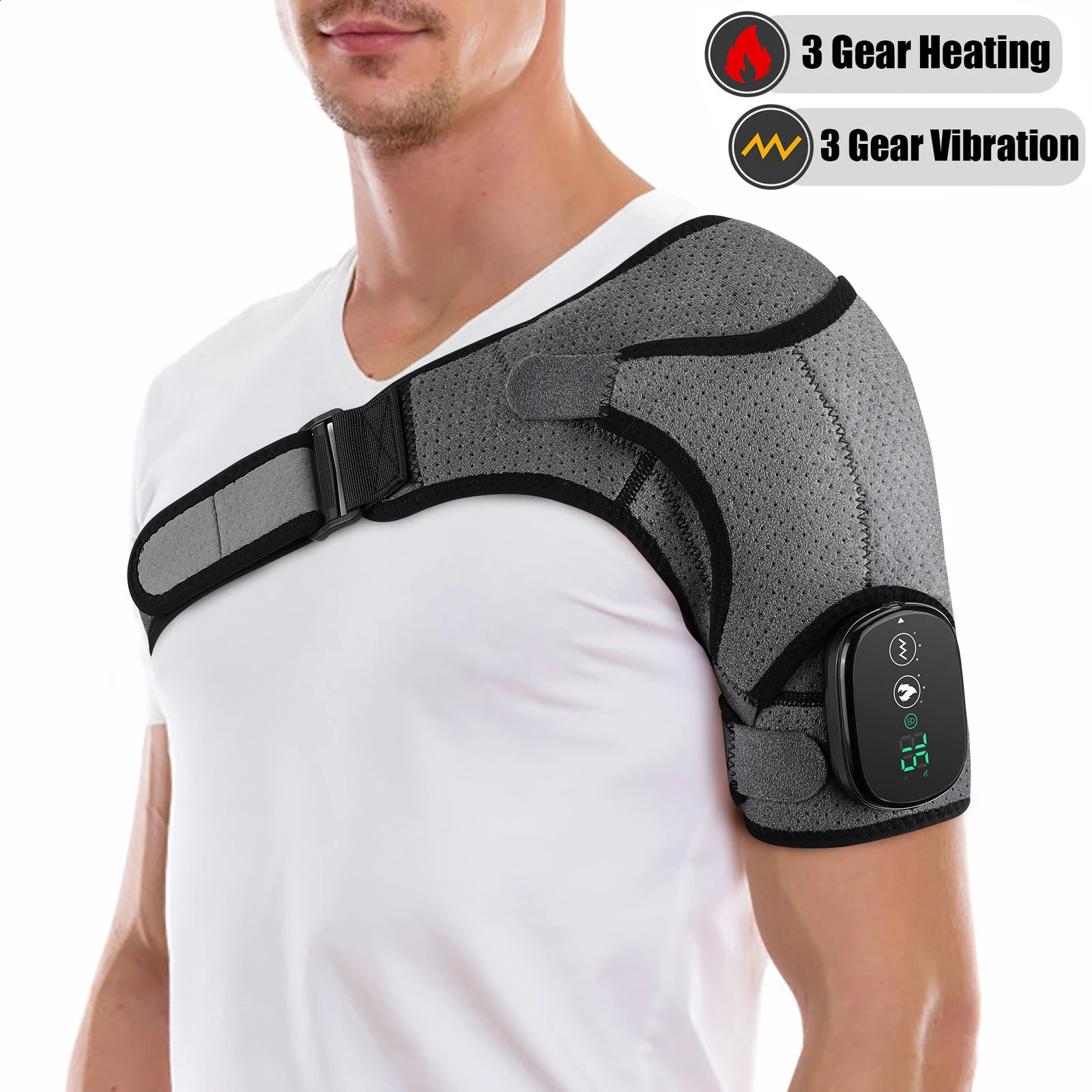 Electric heated shoulder massager vibration massage shoulder support belt arthritis pain relief physical belt 241008