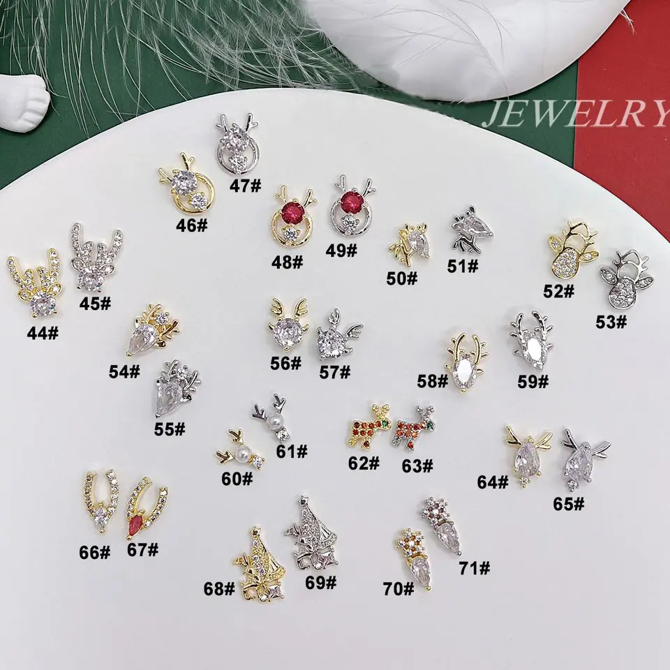 10 pieces/batch Christmas Deer Ants Crystal Nail Art Accessories Jewelry Decoration Nail Accessories Charm Supplies 241008