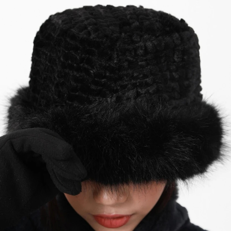 Fashionable womens Panama Basin hat earmuffs winter plush windproof fisherman thick fluffy fur warm headwear 241009