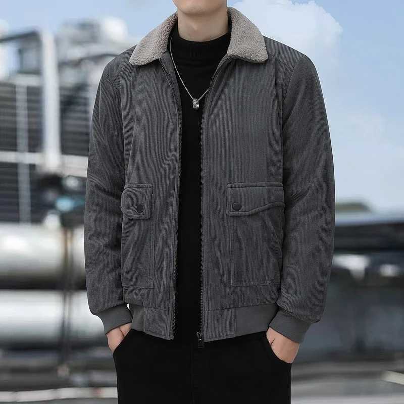 HNDTAZ Winter Men Jacket Casual Corduroy Parka Jackets Warm Thickened Fleece Jacket Men Fashion Windproof Parka Coat Streetwear LX241009